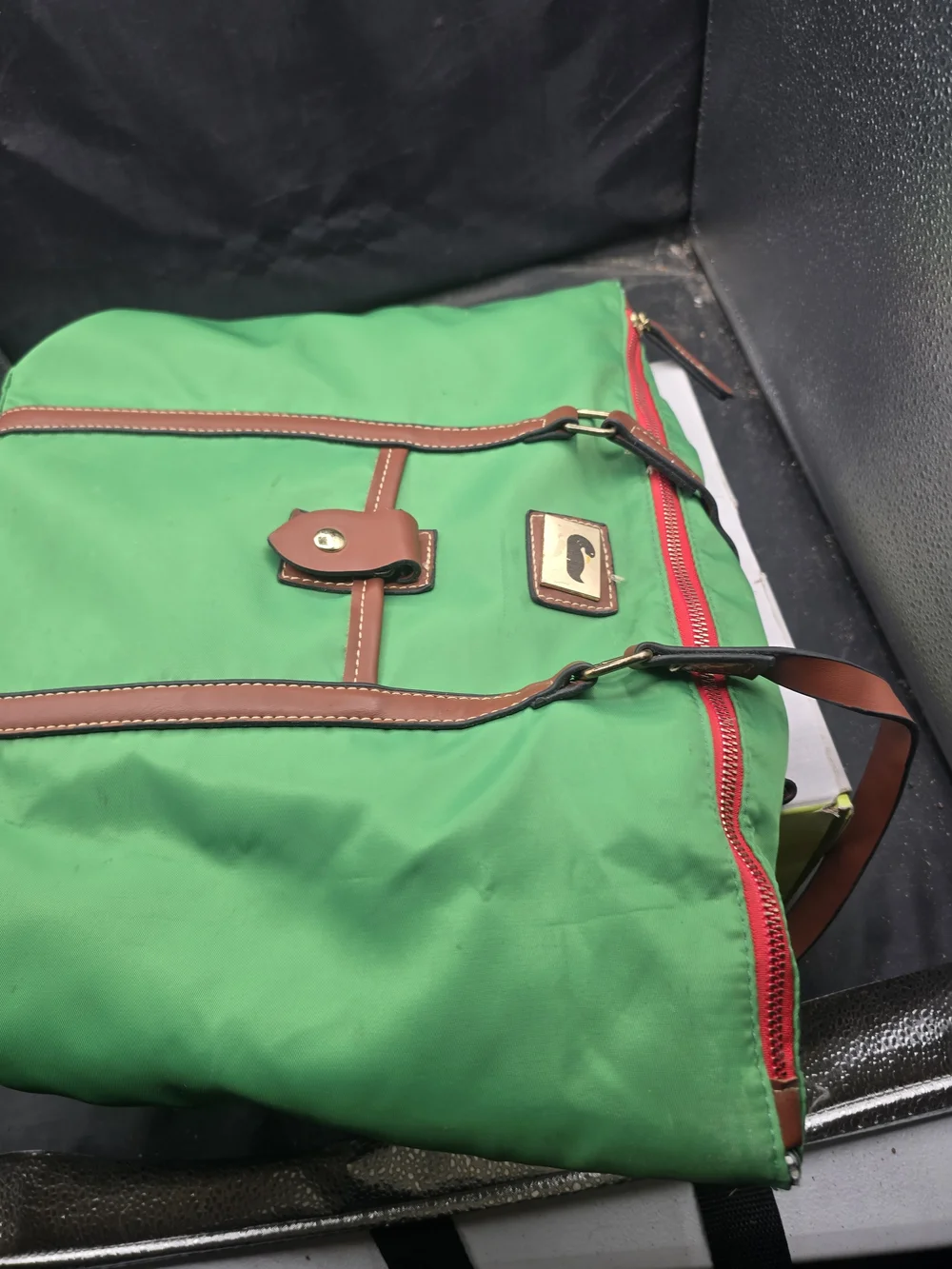 Green Cosmetic Tote with Brown Trim - Women's Makeup Case